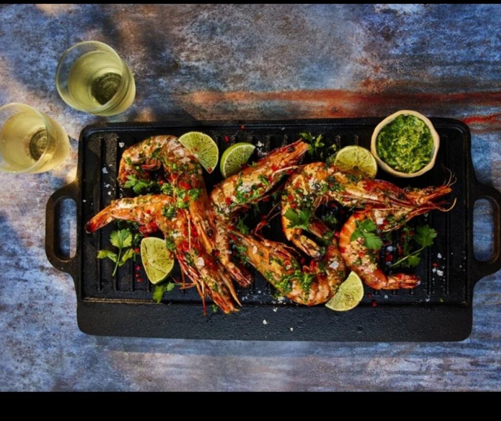 Braaied Cape Malay Chilli Butter Prawns with Charred Pineapple Atchar Salsa